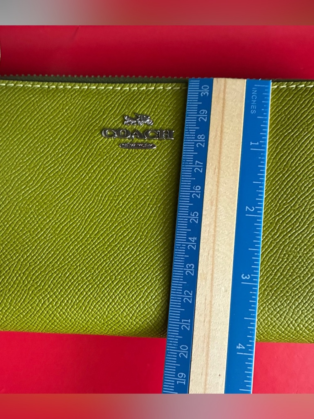 Coach Lime Green Saffiano Zip Wallet with Silver Logo - Picture 3 of 13